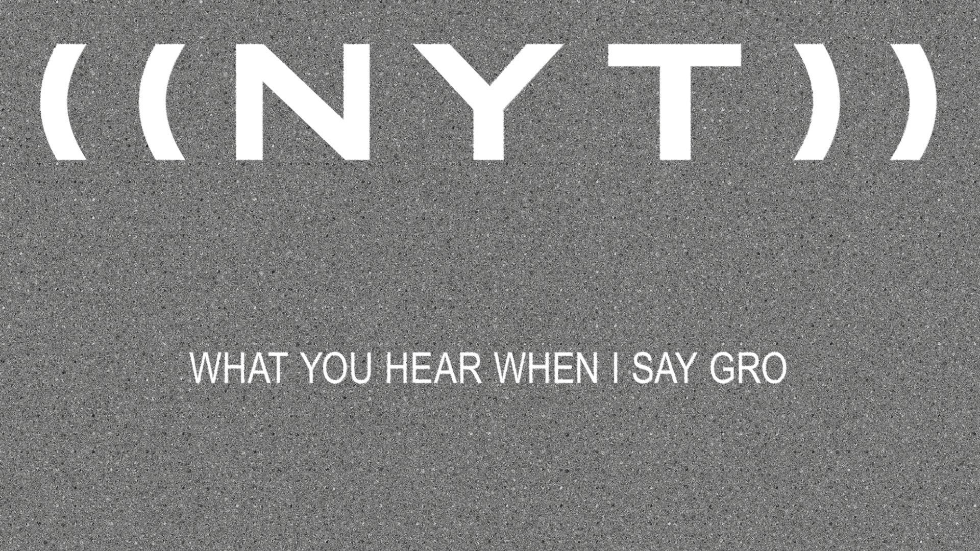 The sentence &quot;What you hear when I say gro&quot; is written on a gray background that is reminiscent of the noise image on the television.